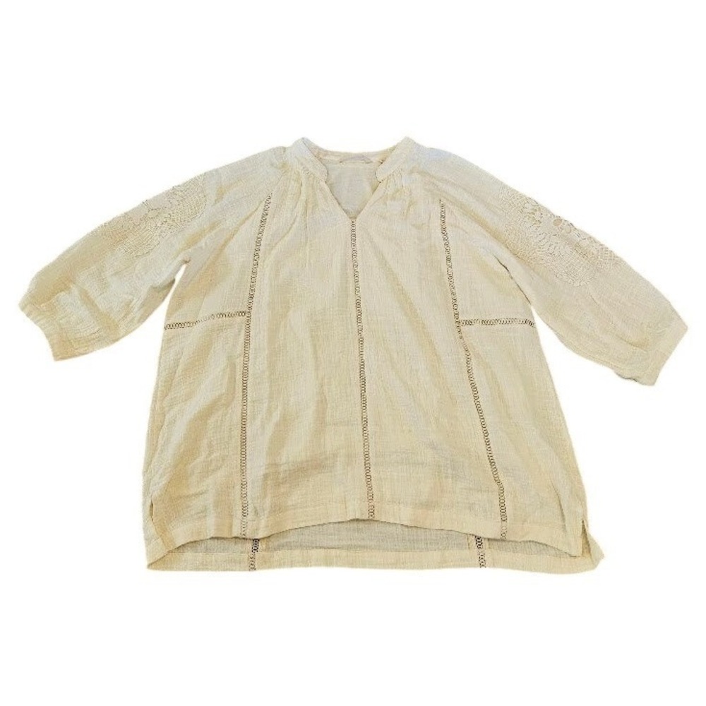 Soft Surroundings 3X Cotton Lace Sleeve Tunic Blouse Cream Ivory Boho